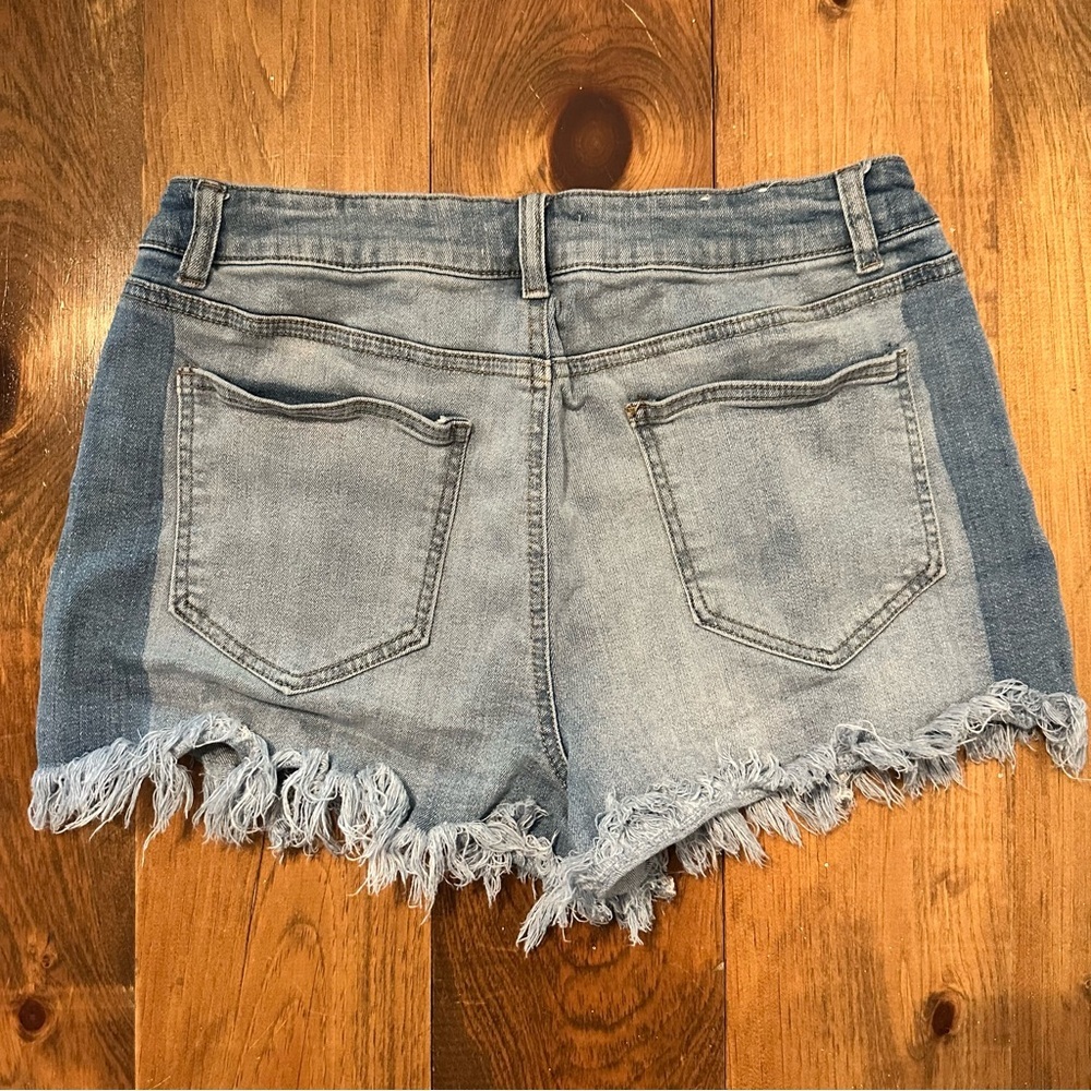 Altar'd State Blue Jean Shorts Distressed Frayed Hem - Picture 3 of 4
